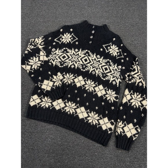 Ralph Lauren Sweaters - Vintage Ralph Lauren Hand Knit Sweater Womens XL Black Linen Snowflake Fair Isle